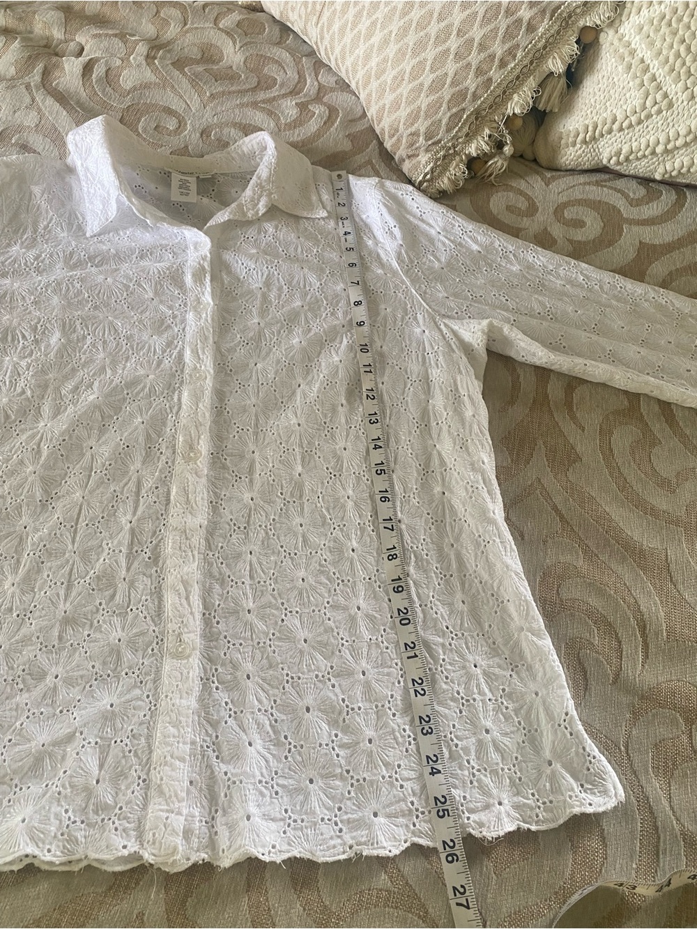 Coldwater Creek White Eyelet Embroidered Button Front Blouse XL - Picture 7 of 15